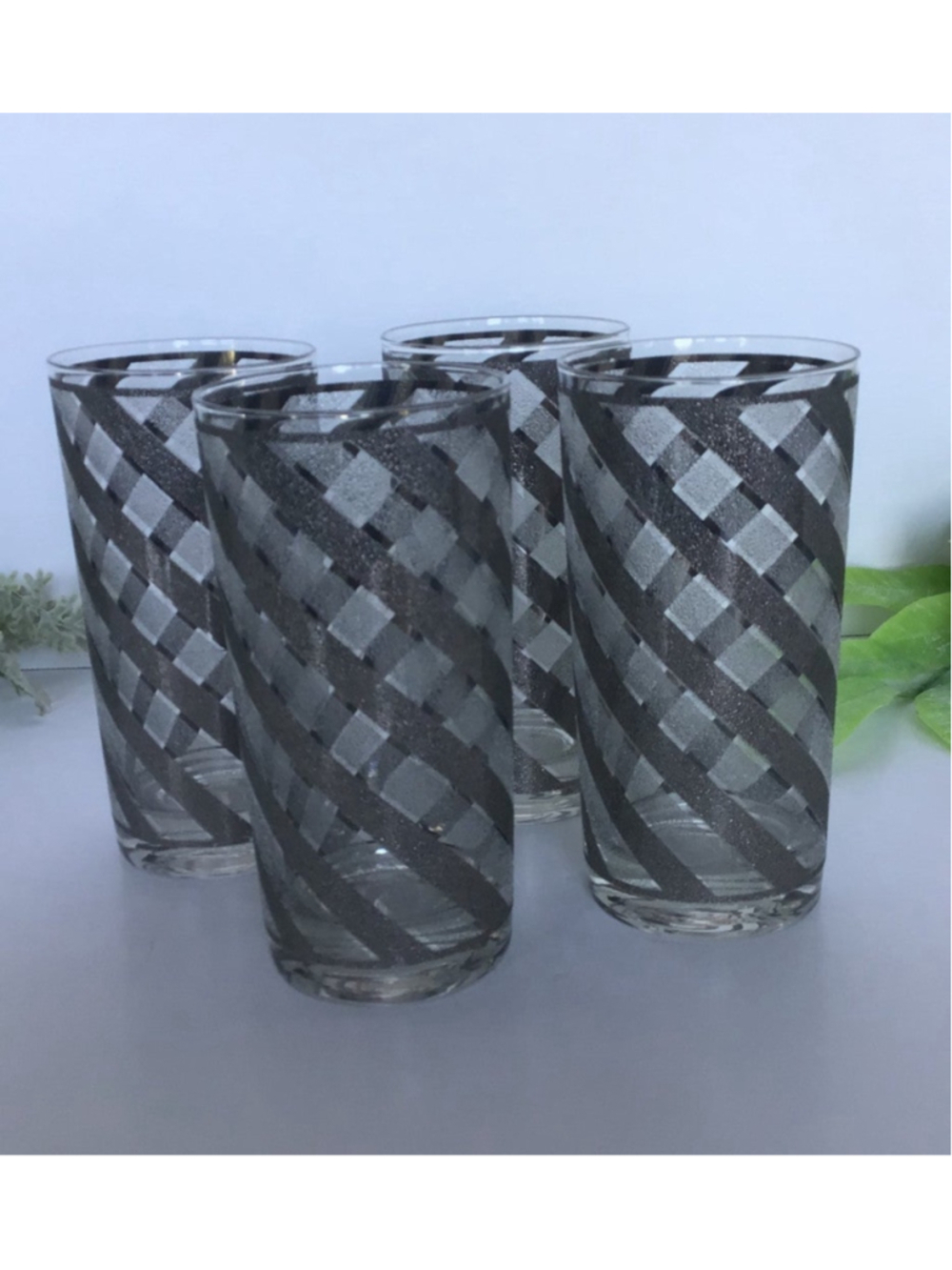 Charcoal & Silver Embossed 12 oz Highball glasses